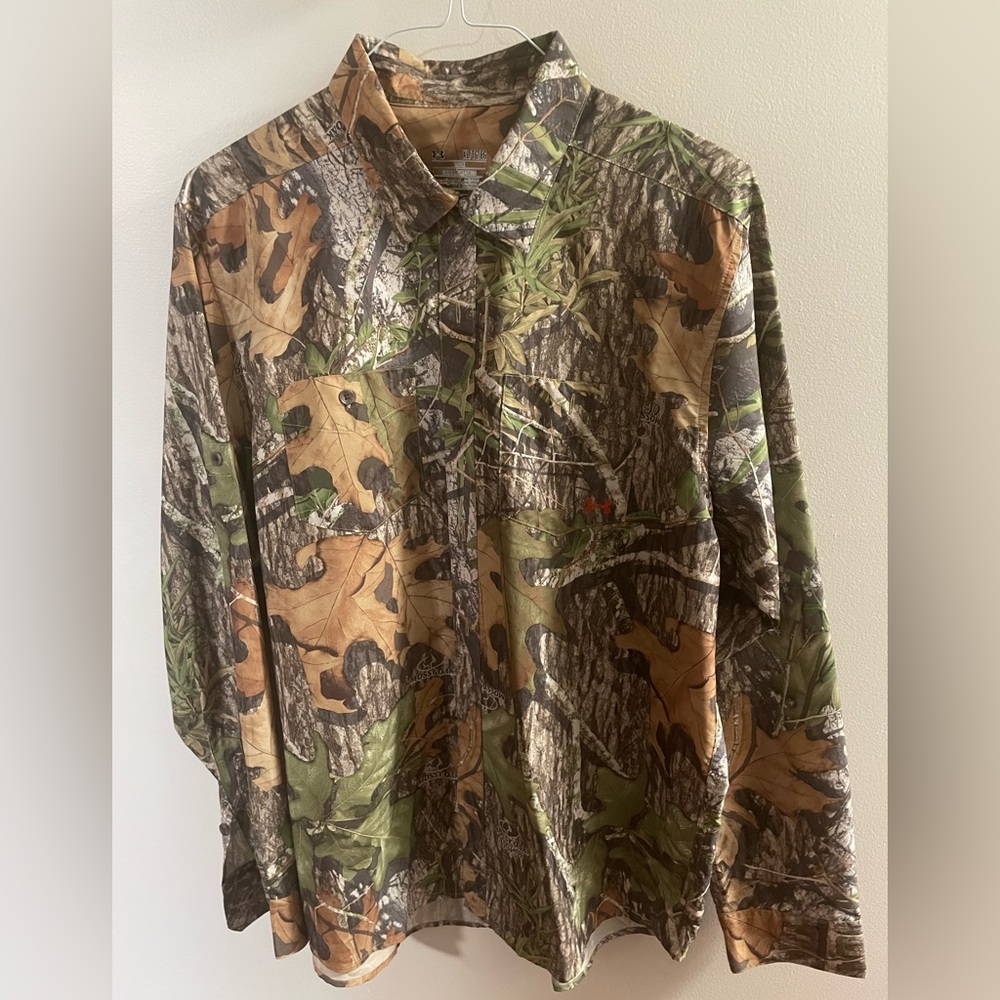 Under Armour Camouflage Long Sleeve Button Up Loose XL Heatgear
